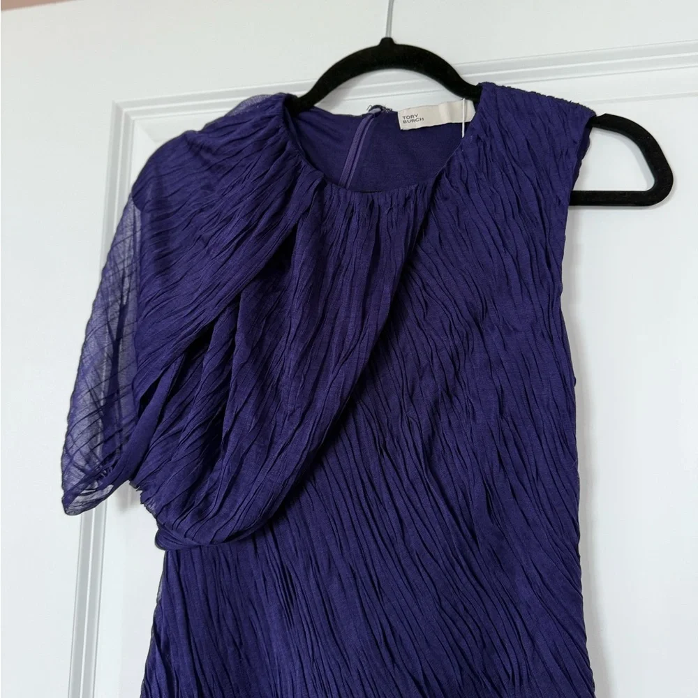 NWT TORY BURCH One-Sleeve Draped Silk-Plissé Mini Dress $2,298 0